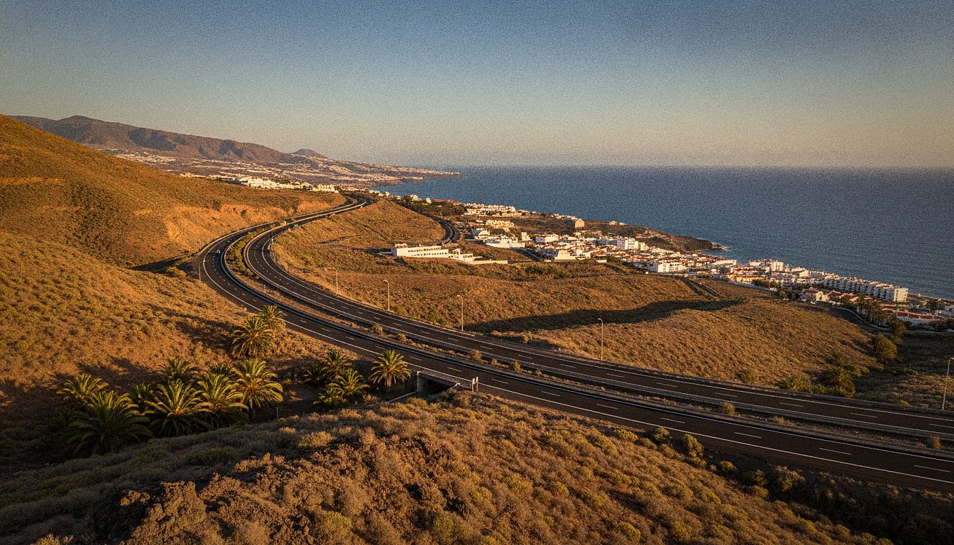 Superstrada TF-1 vista dall'area sud di Tenerife verso le località costiere