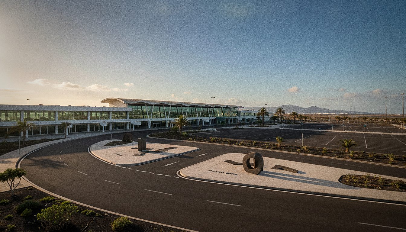 Terminal dell'aeroporto di Tenerife Sud con indicazioni per il noleggio auto e area navetta
